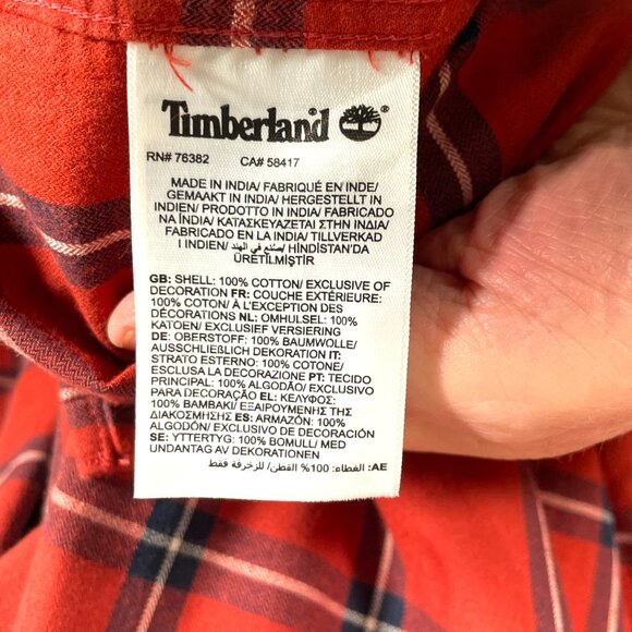 TIMBERLAND Regular Fit Light Flannel Shirt Mens XXL Burnt Orange Plaid Outdoor - Picture 9 of 10